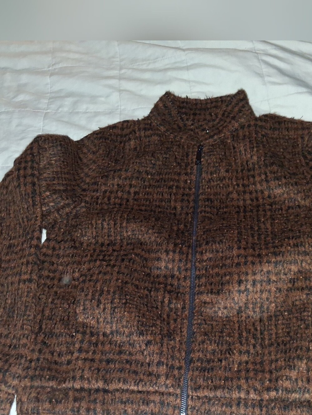Time And Tru Faux Wool Bomber Jacket - Houndstoth Plaid - Small